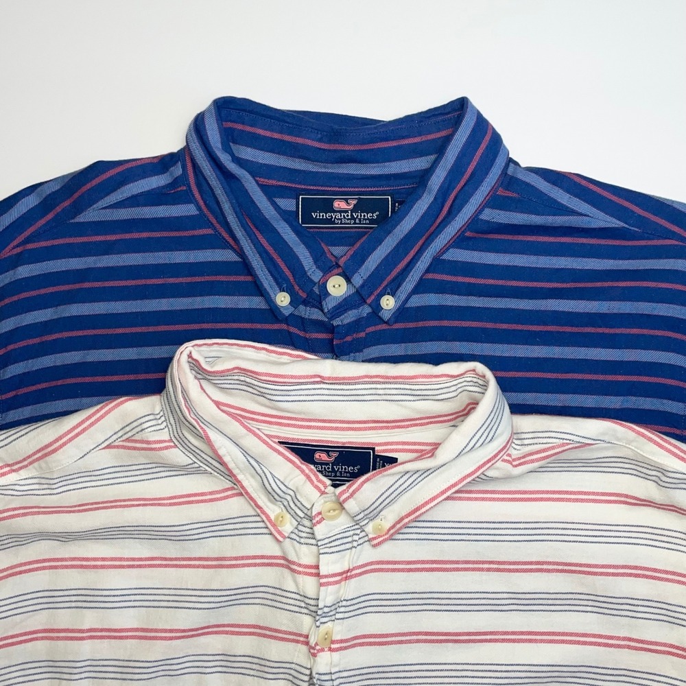 Vineyard Vines Slim Longshore Shirts Mens XL Linen Blend Long Sleeve Blue White